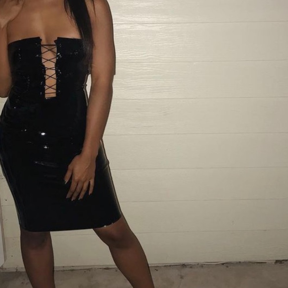 Meshki bandage leather black dress